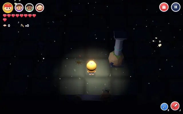 A kid's lantern lighting a dark room deep under the bay