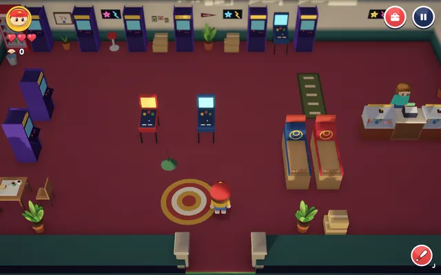 The Pixel Palace arcade, its cabinets glowing