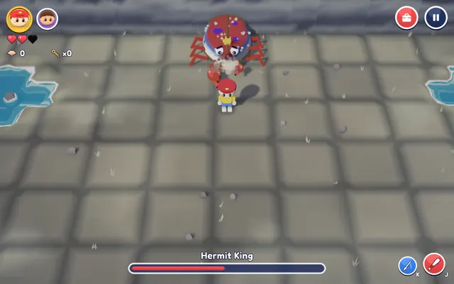 The Hermit King, a giant hermit crab, in its sea cave arena
